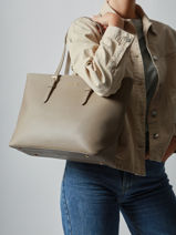 Sac Port paule A4 Saffiano David jones Beige saffiano 3-vue-porte