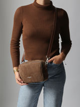 Sac Bandoulire Suede Cuir Lancaster Marron suede 65-vue-porte