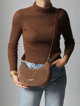 Sac Bandoulire Suede Cuir Lancaster Marron suede 81-vue-porte