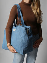 Le Sac Port paule A4 Clestins Coton Recycl Rivedroite Bleu timeless CELESTIM-vue-porte