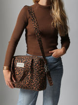 Handtas Mini Darcy Gerecycleerd Katoen Rivedroite Bruin wild tribe MDARCWIL-vue-porte