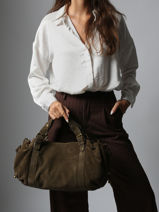 Schoudertas Folk Leder Gerard darel Groen folk DCS01407-vue-porte