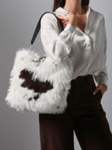 Longchamp Roseau toile fourrure Schoudertas Wit-vue-porte