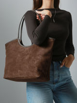 Sac Port paule Milan Cuir Daim Nat et nin Marron vintage MILAN-vue-porte