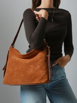 Sac Port paule Moreen Cuir Daim Nat et nin Marron vintage MOREEN-vue-porte