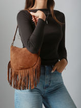Sac Port paule Lune Franges Cuir Nat et nin Marron vintage FRA-vue-porte
