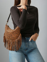 Sac Port� �paule Lune Franges Cuir Nat et nin Marron vintage FRA-vue-porte