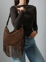 Sac Port paule  Franges Rodeo Cuir Nat et nin Marron vintage RODEOFRA-vue-porte