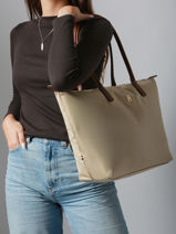 Sac Port paule A4 Popette Nylon Tommy hilfiger Beige popette AW17711-vue-porte