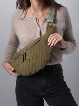 Sac Banane Le voyage en panier Vert velours AHP244-vue-porte