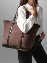 Le Cabas L Lin Paillettes Vanessa bruno Marron cabas lin 31V40409-vue-porte