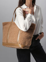 Le Cabas L Zipp Shearling Et Cuir Vanessa bruno Beige cabas 15V40409-vue-porte