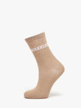 Chaussettes Femme T�tue Long Glitter Pieces Beige socks women 17162499
