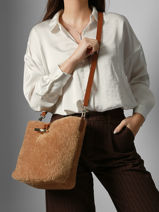 Longchamp Le roseau shearling Sac port travers Marron-vue-porte