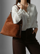 Grand Sac Hobo Jess En Cuir Velours Vanessa bruno Marron jess 29V40917-vue-porte