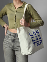 Sac Port� �paule Tote Bag 3 Lines Coton Lancaster Beige tote bag 3 lines 6-vue-porte