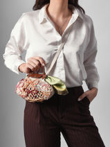 Longchamp Le pliage filet raphia Pochette Beige-vue-porte