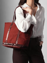 Handtas Cabas Katoen Vanessa bruno Rood cabas 1V40378-vue-porte