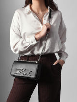 Sac Bandouli�re K Signature Cuir Karl lagerfeld Noir k signature B1W30046-vue-porte