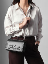 Sac Bandouli�re K Signature Studs Cuir Karl lagerfeld Noir k signature B1W30049-vue-porte