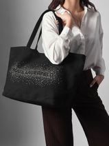 Sac Cabas K/essential Rhinestone Logo Coton Karl lagerfeld Noir k essential B1W50087-vue-porte