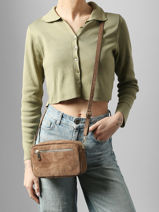 Sac Bandouli�re Velvet Cuir Milano Beige velvet VE25115-vue-porte