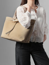 Longchamp Le roseau toile Sac port� main Beige-vue-porte