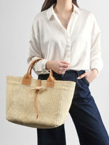 Longchamp Le roseau raphia Sac port� main Beige-vue-porte