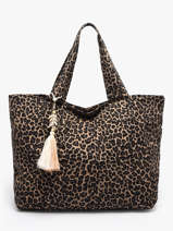 Sac Port� �paule Leopard Coton Miniprix Marron leopard L