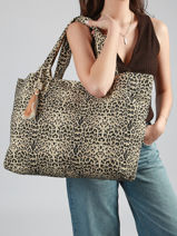 Sac Port� �paule Leopard Coton Miniprix Beige leopard L-vue-porte