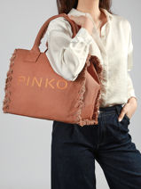 Sac Port� Main Logo Shopper Coton Pinko Marron logo shopper 6673A3A4-vue-porte