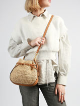 Sac Bandouli�re Le Mini Romy Cuir Et Raphia Gerard darel Beige raphia E454-vue-porte