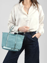 Petit Cabas Zipp� Lin Et Paillettes Vanessa bruno Bleu cabas lin 31V40435-vue-porte