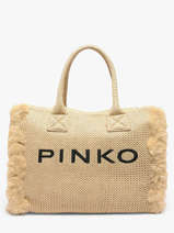 Sac Port� Main Logo Shopper Raphia Pinko Beige logo shopper 6673A39Y