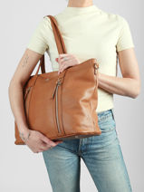 Sac Port� �paule Zip Lulu castagnette Marron zip ALBIN-vue-porte