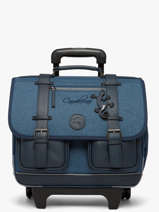 Cartable � Roulettes 2 Compartiments Cameleon Bleu vintage color CR38