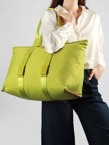 Sac Cabas Zipp� L Mistral Rollable Nylon Et Cuir Lancel Vert mistral A13996-vue-porte