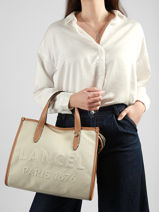 Sac Cabas Zipp� M Jour Toilet Et Cuir Lancel Beige jour A14027-vue-porte