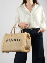 Sac Port� Main Logo Shopper Raphia Pinko Beige logo shopper 6673A39Y-vue-porte