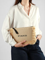 Sac De Soir�e Logo Raphia Pinko Beige logo shopper 6718A39Y-vue-porte