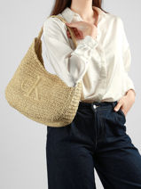 Sac Port� �paule Bold Monogram Paille Calvin klein jeans Beige bold monogram 4F3448G-vue-porte
