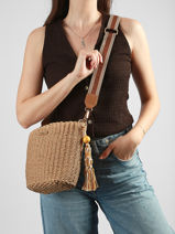Sac Bandouli�re St Tropez Paille Miniprix Marron st tropez C1079-vue-porte