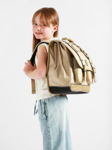 Boekentas Kinderen 3 Compartimenten Cameleon Beige vintage fantasy CA41-vue-porte