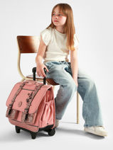 Boekentas Op Wieltjes 3 Compartimenten Cameleon Roze vintage fantasy CR41-vue-porte