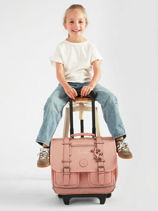 Boekentas Op Wieltjes 2 Compartimenten Cameleon Roze vintage color CR38-vue-porte