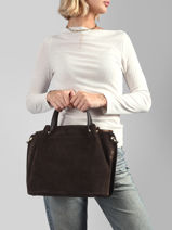 Sac Port� �paule Suede Louisa Cuir Lancaster Marron suede louisa 104-vue-porte