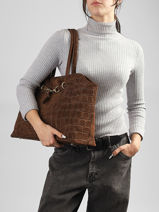 Cabas Velvet Croco Cuir Milano Marron velvet croco CV26063-vue-porte