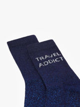 Chaussettes Femme T�tue Long Glitter Pieces Bleu socks women 17162499-vue-porte
