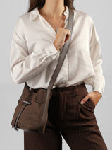 Longchamp Le roseau coulisse nubuck Handtas Bruin-vue-porte