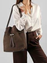 Longchamp Le roseau coulisse nubuck Sac port� main Marron-vue-porte
